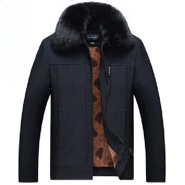 2024 Middle-Aged And Elderly Men Long Down Cotton Jacket Men\'S Plush Thickened Winter Detachable Fur Collar Fashion Coat A193