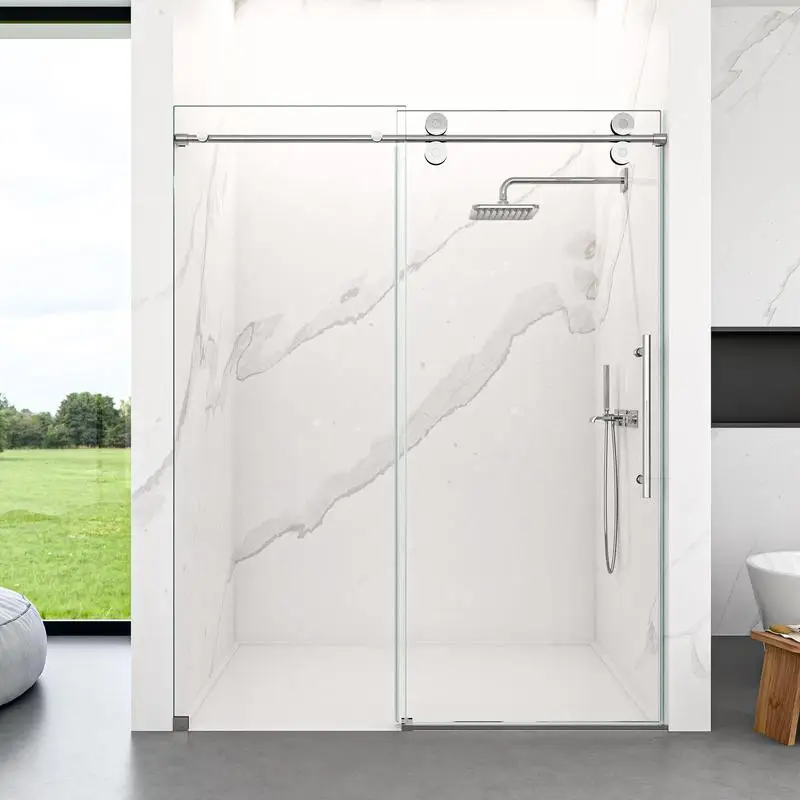 

Frameless Single Sliding Shower Door 44"-48"W x 76"H 5/16" Clear Tempered Glass Bypass Chrome Finish