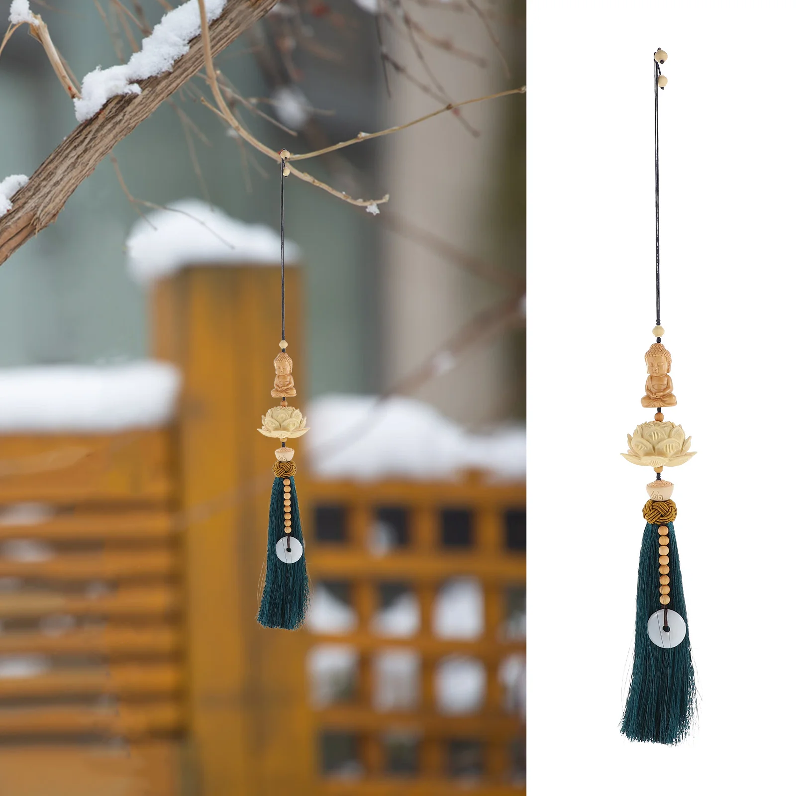 

Buddha Lotus Pendant Wooden Car Hanging Decor For Home Auto Accessories Retro Buddhist Ornament Smooth Wooden Design Creative