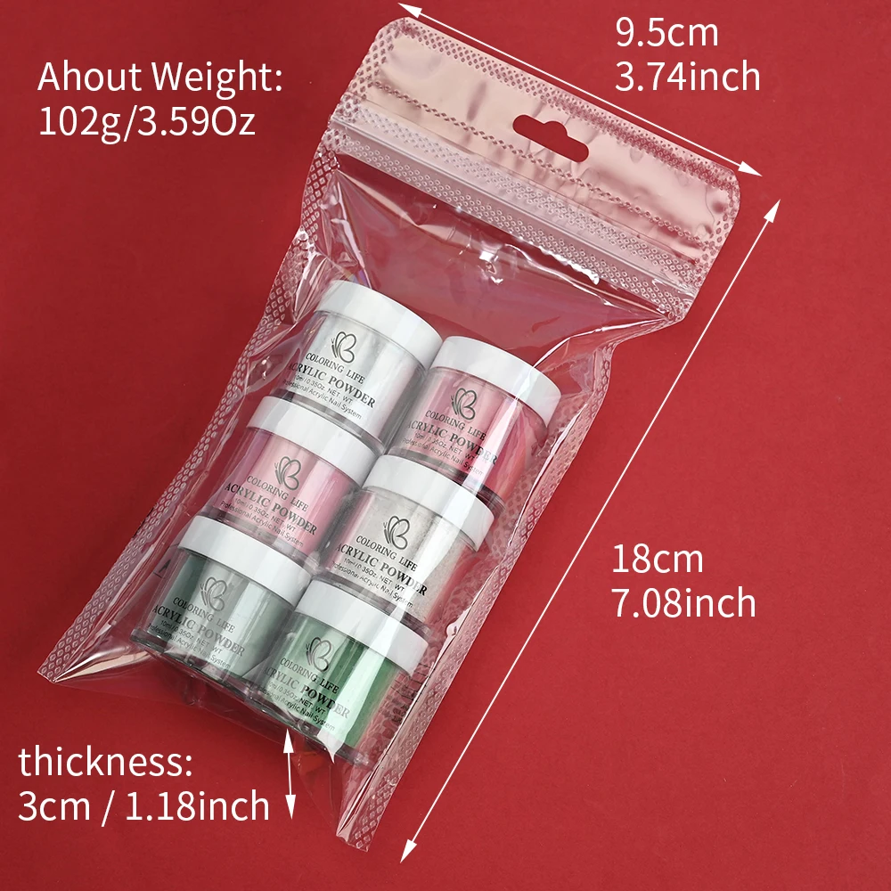 6pcs Christmas Dip Powder Nail Kit Acrylic Dipping Manicure System with Red/Green/Gold/Silver Festive Colors French Nails Tools*