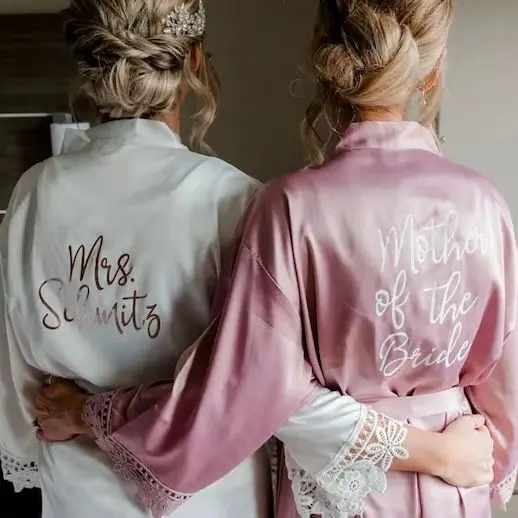 

Mother of the Bride Groom Robe Personalised Floral Satin Lace Bridesmaid Robes Customized Wedding Gown Dessing Mother in Law