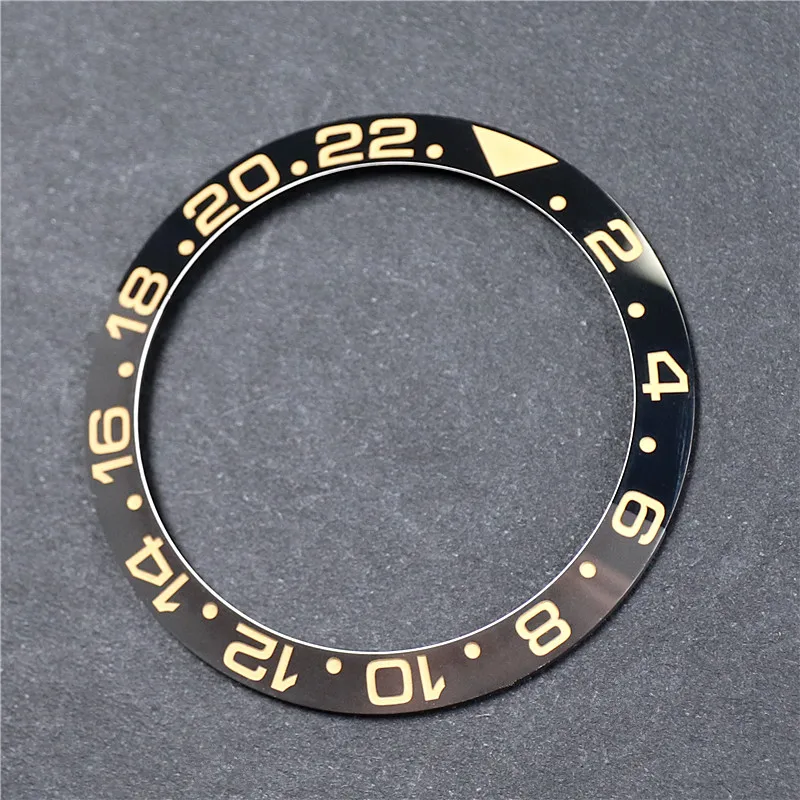 New 38mm GMT Black Grey Gold Numerals 2 Shiny Ceramic Watch Bezel Insert For 40mm NH34 35 Movement Case Skx007 Assembly Mods