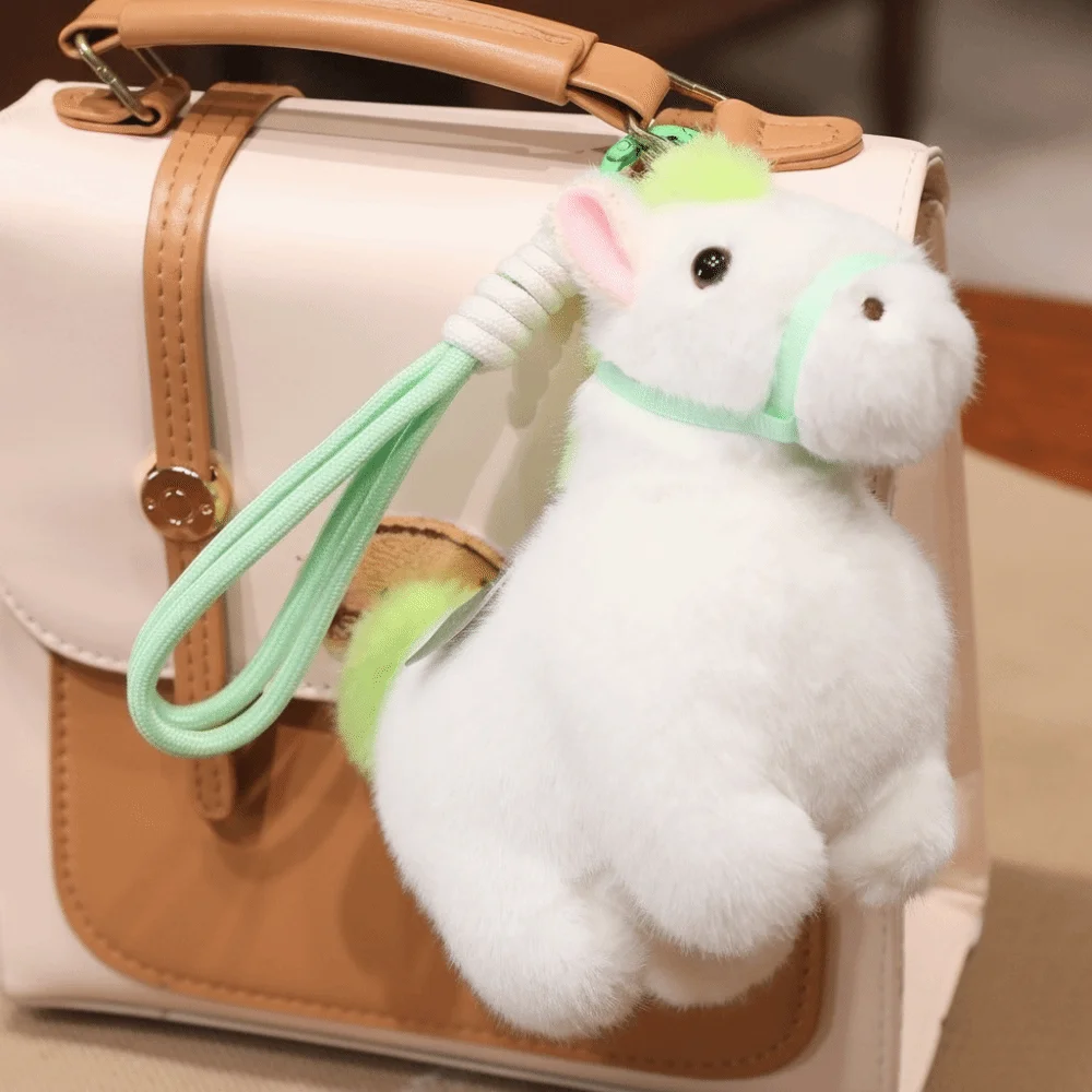 Cute Cartoon Pony Pendant Steed Doll Animal Plush Horse Keychain Fluffy Stuffed Zodiac Pony Figurine Home Decoration