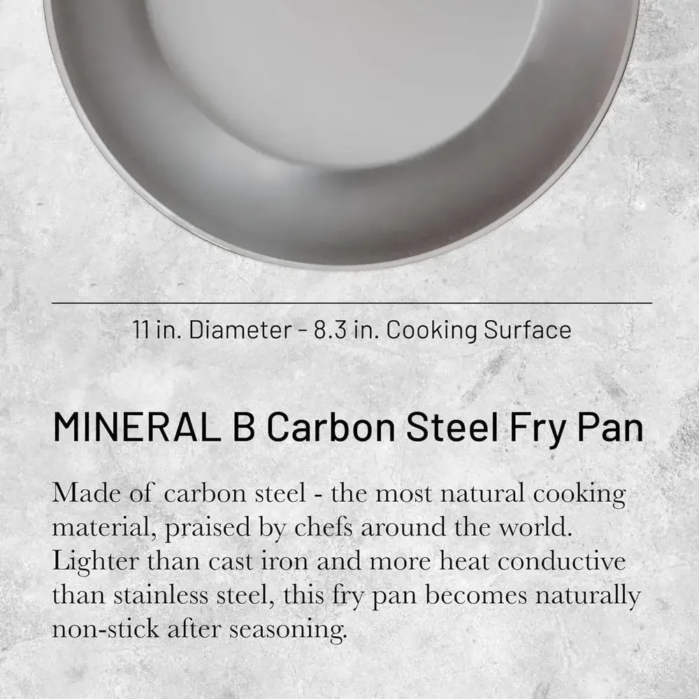 11 Diameter Carbon Steel Frying Pan - 8.3 Cooking Surface, Perfect for Searing, Sauteing, Reheating - Naturally Non-Stick Finish