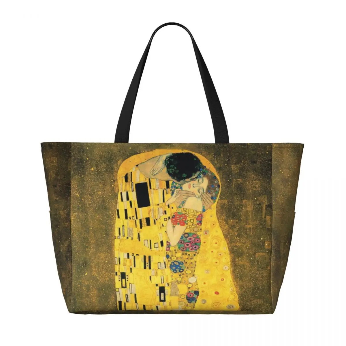 Custom Large The Kiss By Gustav Klimt Tote Bag for Women Painting Art Shopper Shoulder Beach Gym Travel Bag