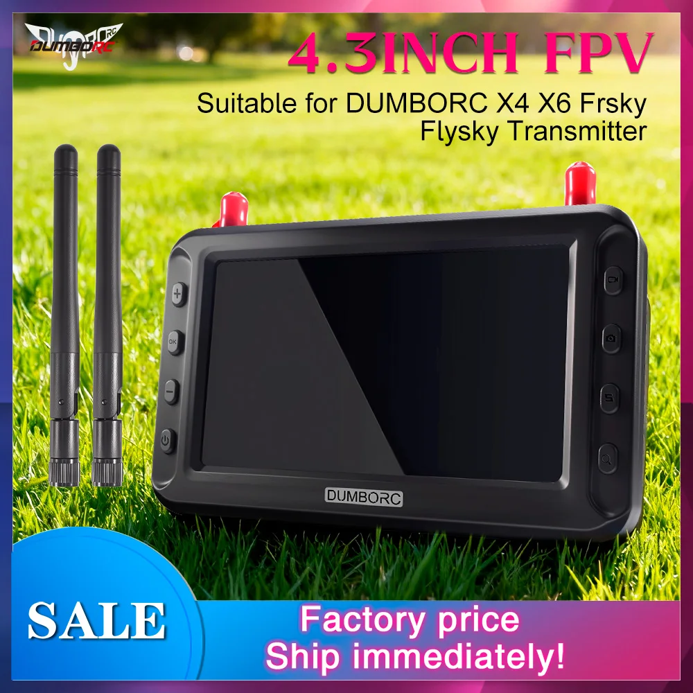 RC Toys RC Parts DUMBORC 4.3-inch FPV HD Display 5.8G Image Transmission Dual Antenna for RC Car Ship Drone