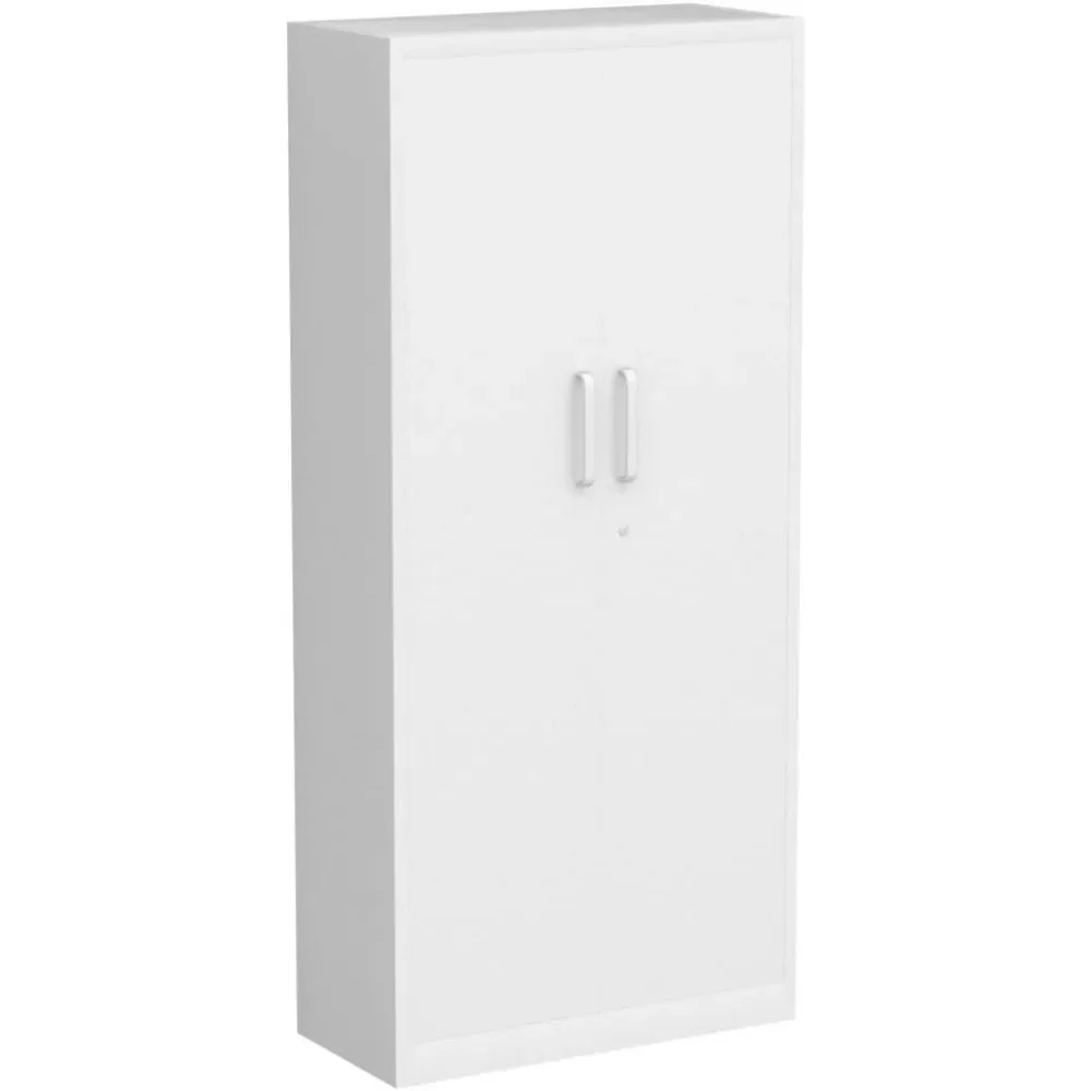 Metal Garage Storage Cabinet with 2 Doors and 5 Adjustable Shelves - 71" Steel Lockable File Cabinet, Tool Cabinets  (White)