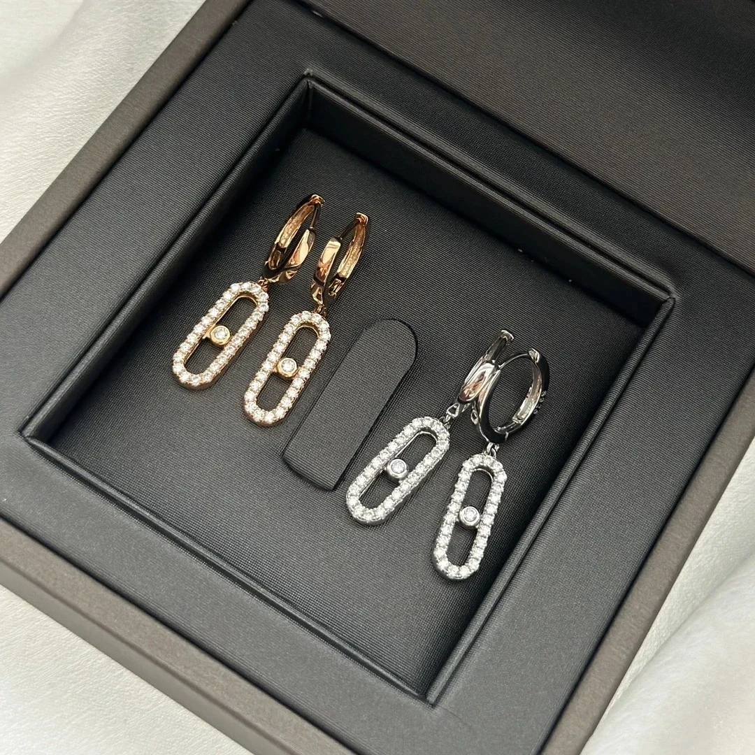 Pendientes de plata de ley 925 para mujer, aretes de circonita de alta calidad con diamantes móviles Pendientes de boda de alta gama, regalos de lujo