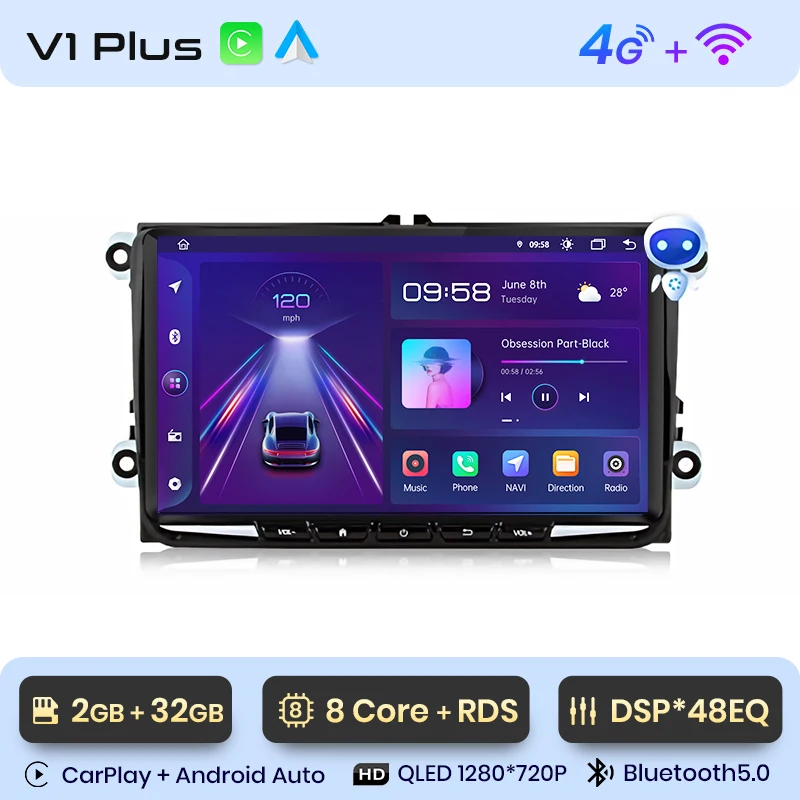 Junsun Auto Radio Voor Vw Volkswagen Seat Leon Passat B6 B7 Cc Skoda Octavia Polo Golf 5 6 Touran Tiguan Carplay Android Auto 2din