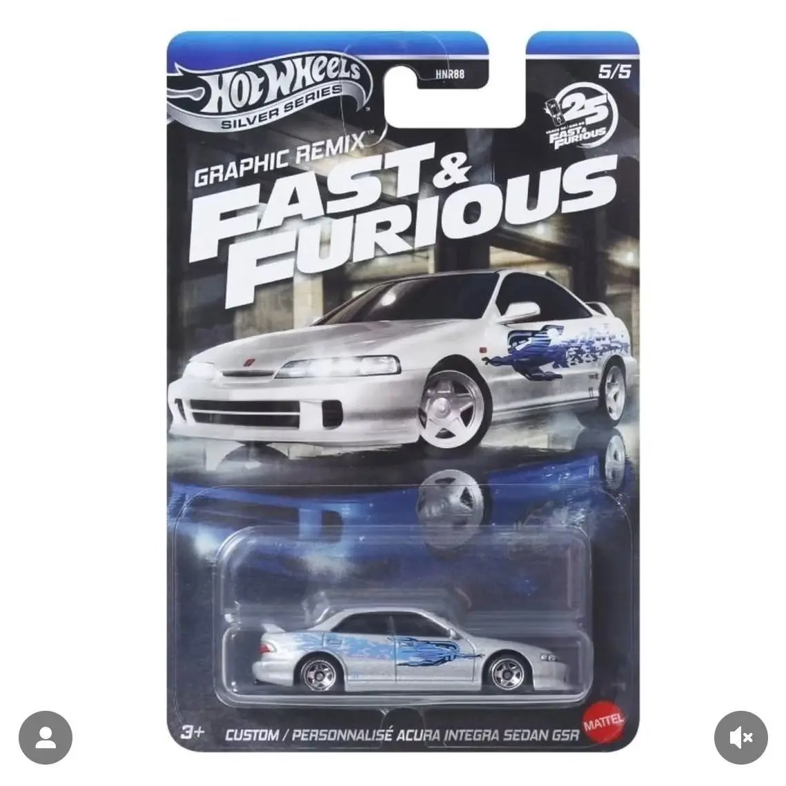

Оригинальные модели автомобилей Hot Wheels 2025 HNR88 Silver Series Graphic Remix Fast & Furious 1/64 Honda S2000 Nissan Volkswagen, подарок для автомобиля