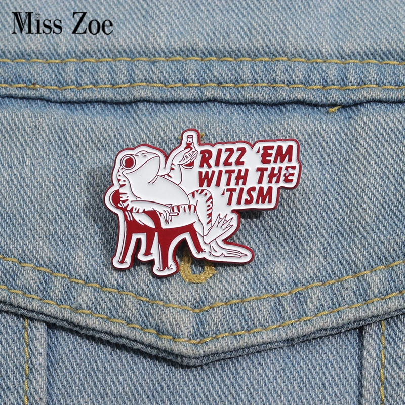 

Cartoon Frog Enamel Pins Custom RIZZ EM WITH THE TISM Brooches Lapel Badges Animal Jewelry Gift for Friends