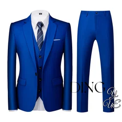 Men Slim fit 3 Piece Suits Solid Business Casual Formal Dress Banquet Work British Style Evening Dress(Blazer+vest+pants)