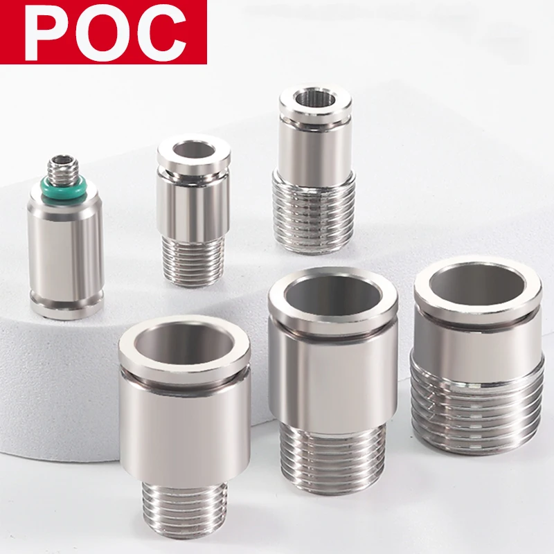 304 Stainless Steel External Thread Straight Through Joint POC4/6/8/10-01-02 Tracheal Joint