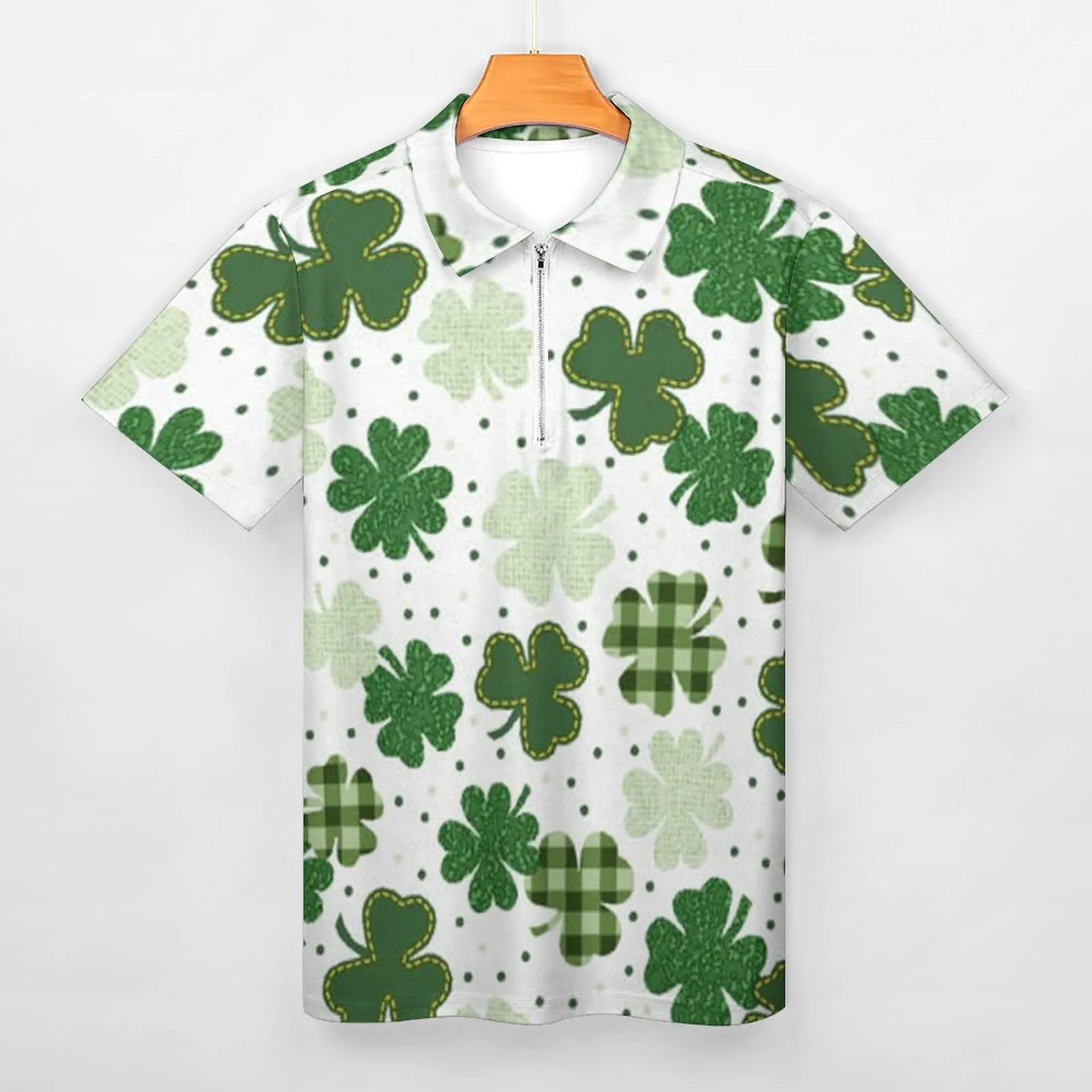 Men's T-shirt St-Patrick-Day Polo-shirt zipper lapel Green Irish-National-Day Clover Graphic Tops tee-shirt Short-Sleeve Chemise