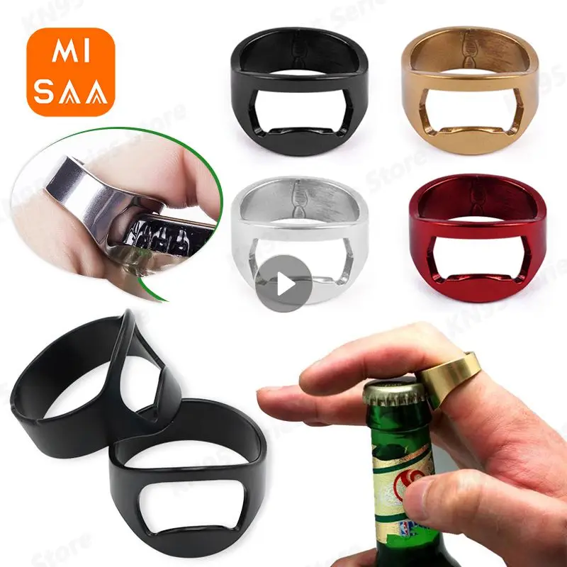 Mini Can Opener Stainless Steel Bottle Opener Ring-shape Bottle Beer Cap Opening Remover Kitchen Gadgets Bar Finger Opener Tools