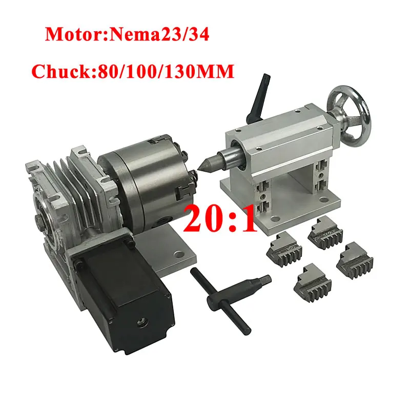 LY 4 Axis Cnc 4 Jaw Chuck 80mm 100mm 130mm Rotary A Axis 4th Axis  for Cnc Router Engraver Engraving Milling Machine 4 Axis Kit