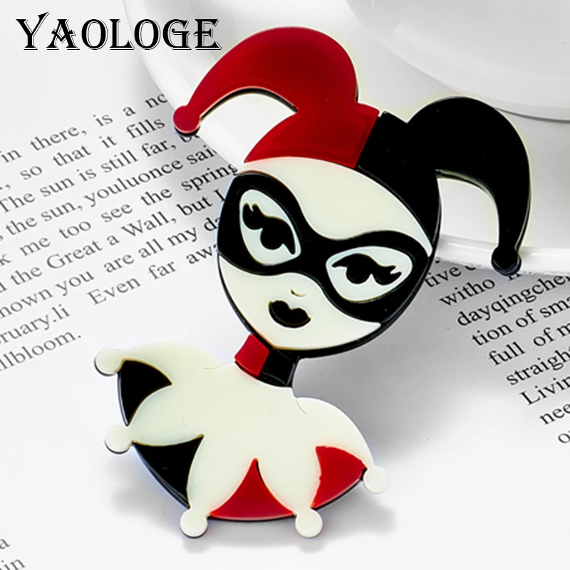 YAOLOGE Clown Character Women's Brooch Funny Style Acrylic Material Woman Brooches European American Girls Jewelry on Clothes