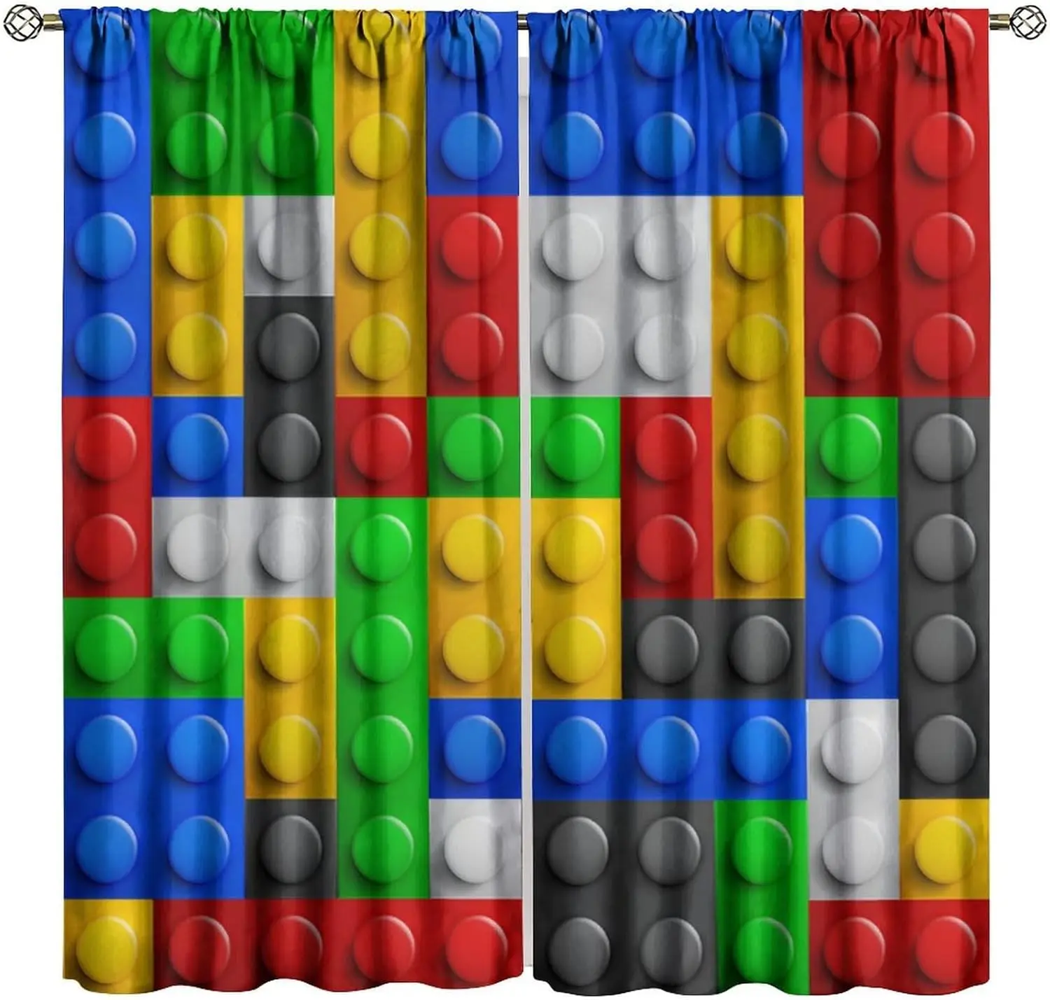 Building Blocks Curtains,Multicolor Plastic Block Building Constructor Brick Pattern Blackout Rod Pocket Window Drapes Bedroom