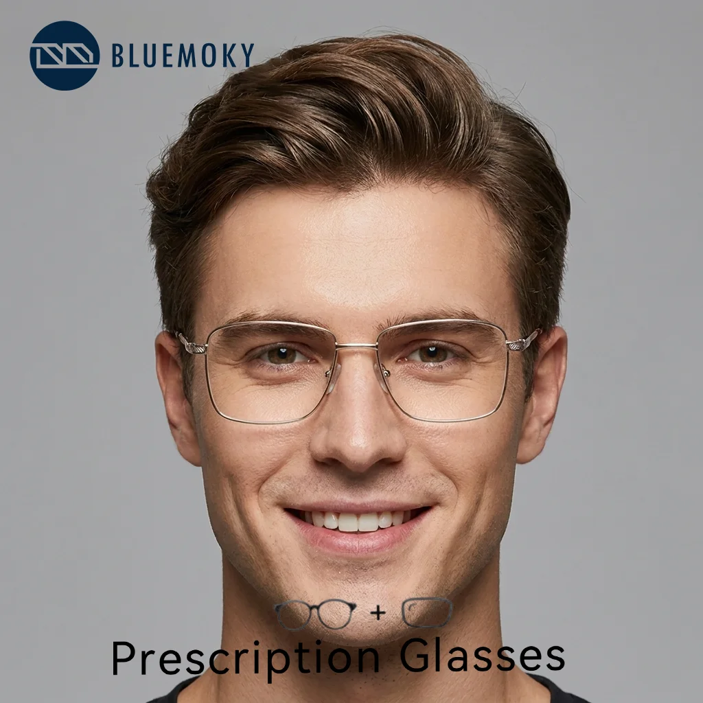 BLUEMOKY Men's Rectangle Metal Prescription Glasses Progressive Optical Eyeglasses Anti Blue Light Myopia Eyewear