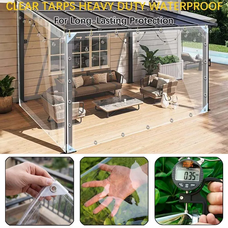 Telo in PVC da 0,35 mm, impermeabile, per uso esterno, ideale per pergolati, telo trasparente da utilizzare come tenda, per finestre di case, schermo antivento, per mantenere il calore, telo