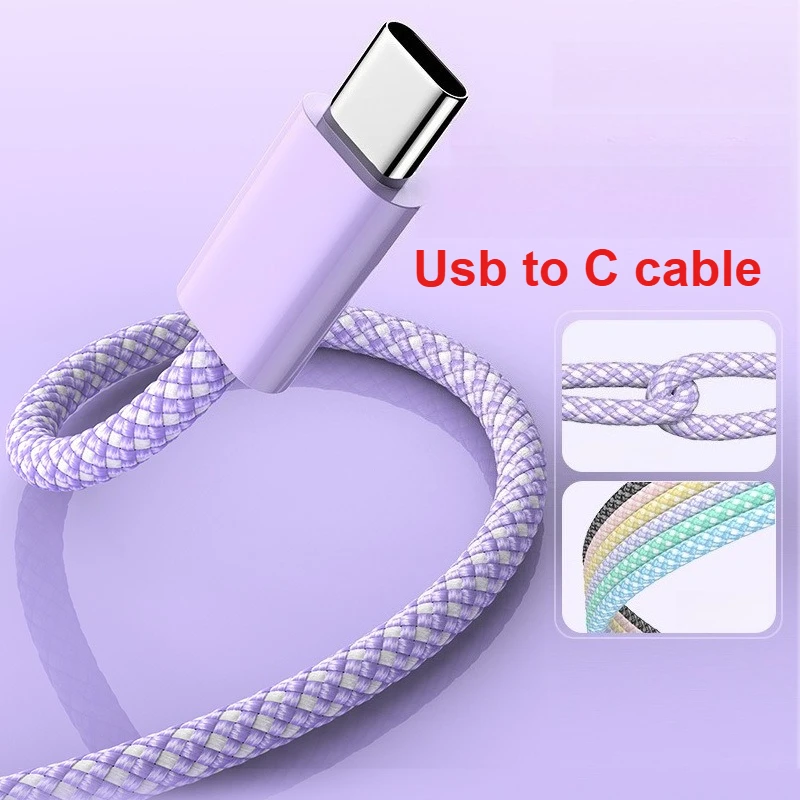 Câble de données de charge rapide tressé Usb vers type-c couleur adapté pour IPhone 16 Samsung Xiaomi câble de charge rapide Usb