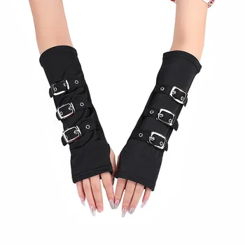 Punk noir gants doigts Long bracelet dragonne 28CM bras plus chaud lait soie longue manchette gothique Hip-hop fête Cosplay gant Sexy