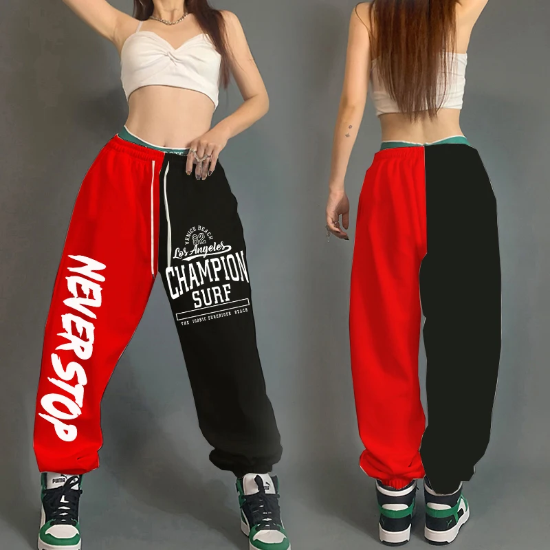 Personality Stitching Contrast Letter Printing Hip-hop Jazz Loose Sweatpants Female Beam Foot Joker Street Dance Pants Tide.