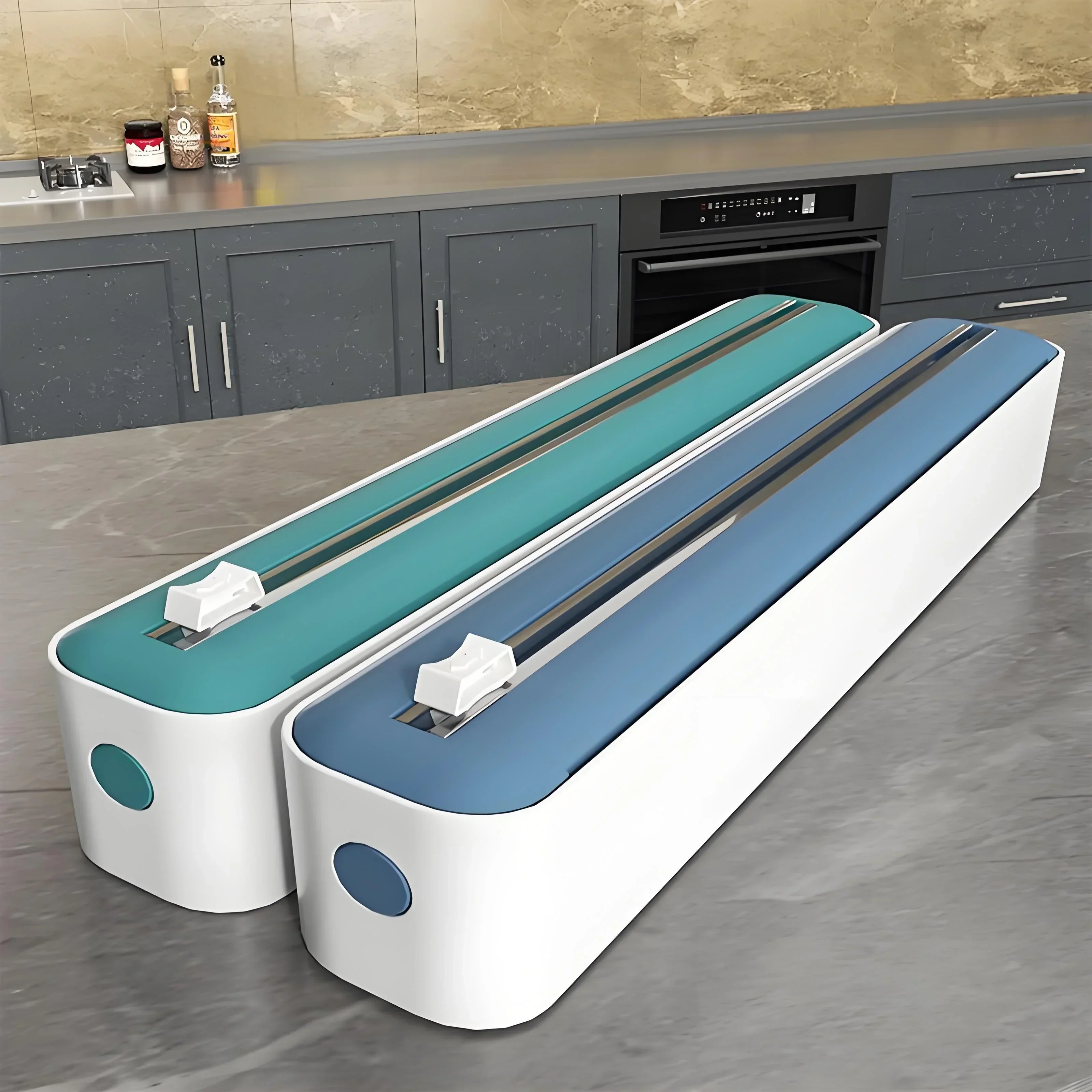 موزع لف طازج مزدوج الحركة - قاطع - سدادة مطبخ متعددة الأغراض للبلاستيك، رقائق القصدير، أداة خبز ورق الشمع - أداة التعبئة والتغليف