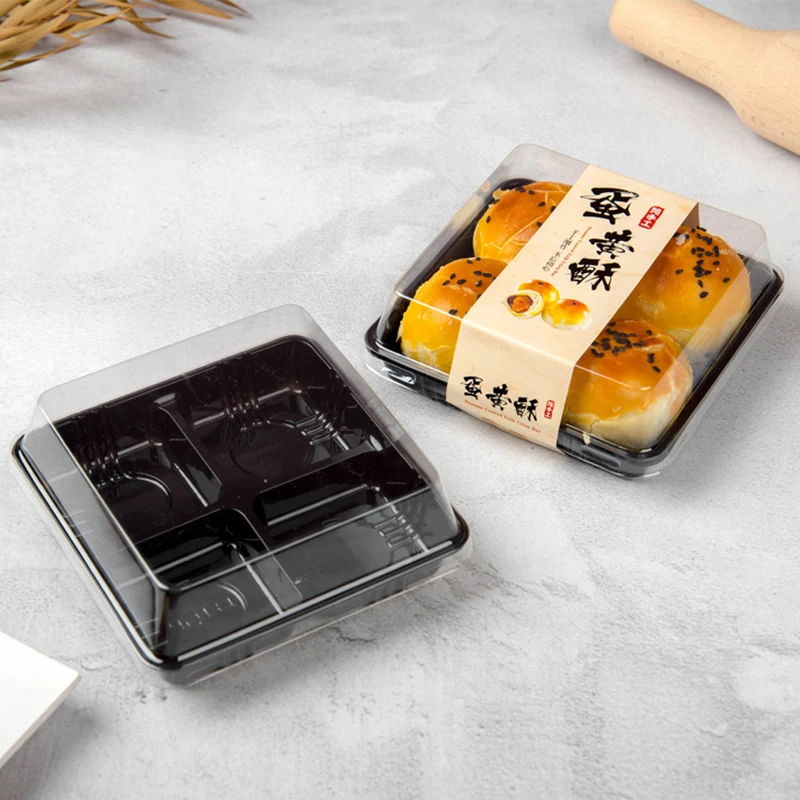 

50Sets Square Mid-Autumn Festival Moon Cake Tray Box Holder Egg-Yolk Crisp Container Plastic Sucation Box Baking Packaing Boxes
