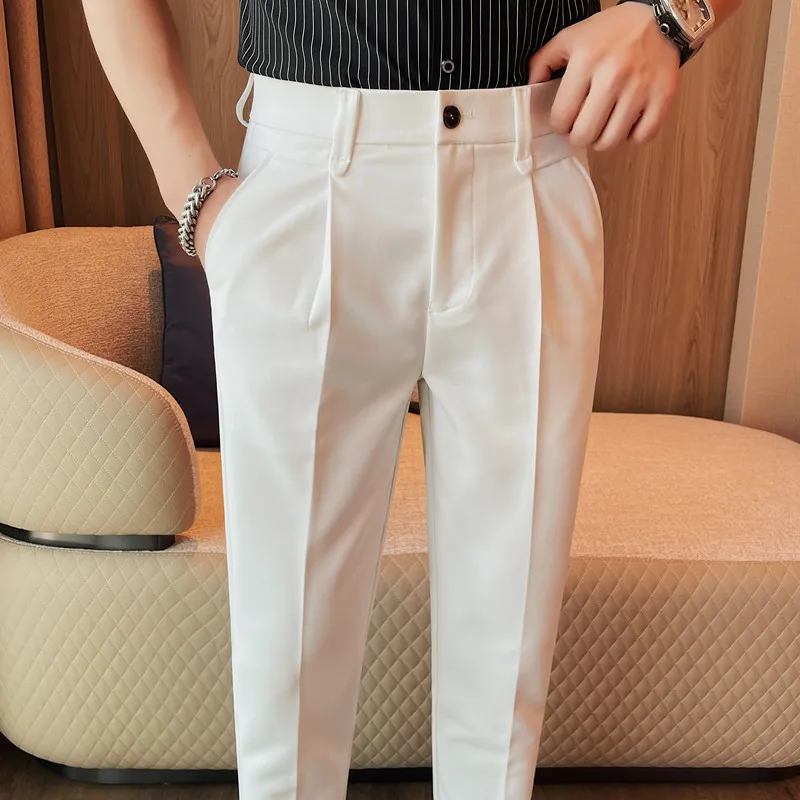 2024 Spring/Summer New Men's Casual Pants Fashion Slim Fit Business Social Suit Pants Ankle Length Office Breathable Trousers