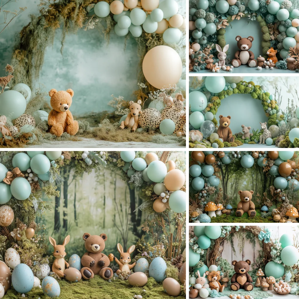 

Jungle Forest Photography Backdrop Safari Wild Animals Balloons Newborn Baby Shower Kids Birthday Party Decor Banner Background