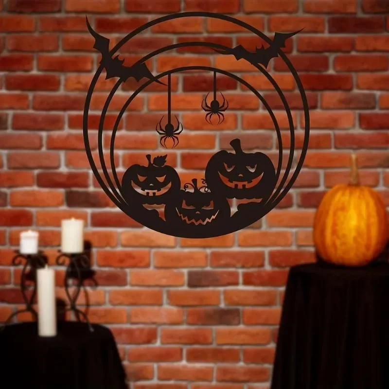 Halloween Metal Wall Art Pumpkin Bat Spider Web Design Iron 2D Flat Hanging Sculpture Door Sign Day of The Dead Party Home Decor - view 5