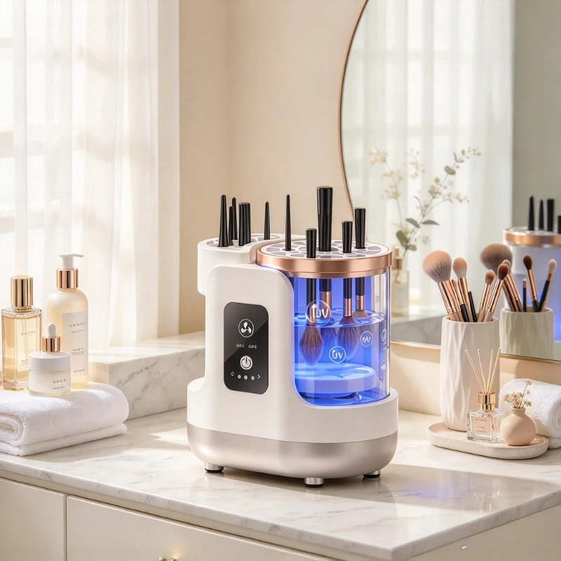 Automatic Makeup Brush Cleaner, Multi-Brush Cosmetic Brush Washer with Gentle Spin Drying and Openwork Design for Airflow