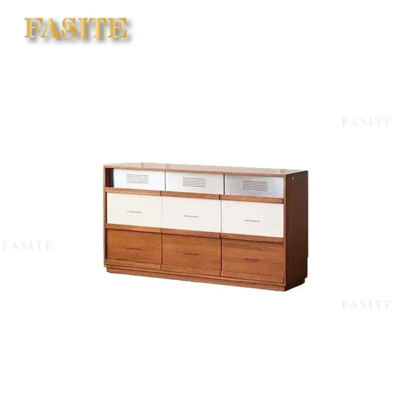 Medieval Bauhaus Solid Wood Nine Drawer Cabinet Retro Color Matching Multi Drawer Locker for Living Room Bedroom Side Storage