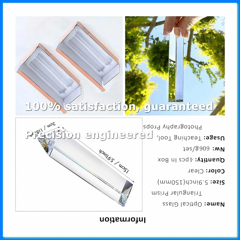 

4pcs 6 Inch Clear Optical Lens Glass Triangular Prism for Photography Science Classroom Rainbow Maker Art Decor-ABVK