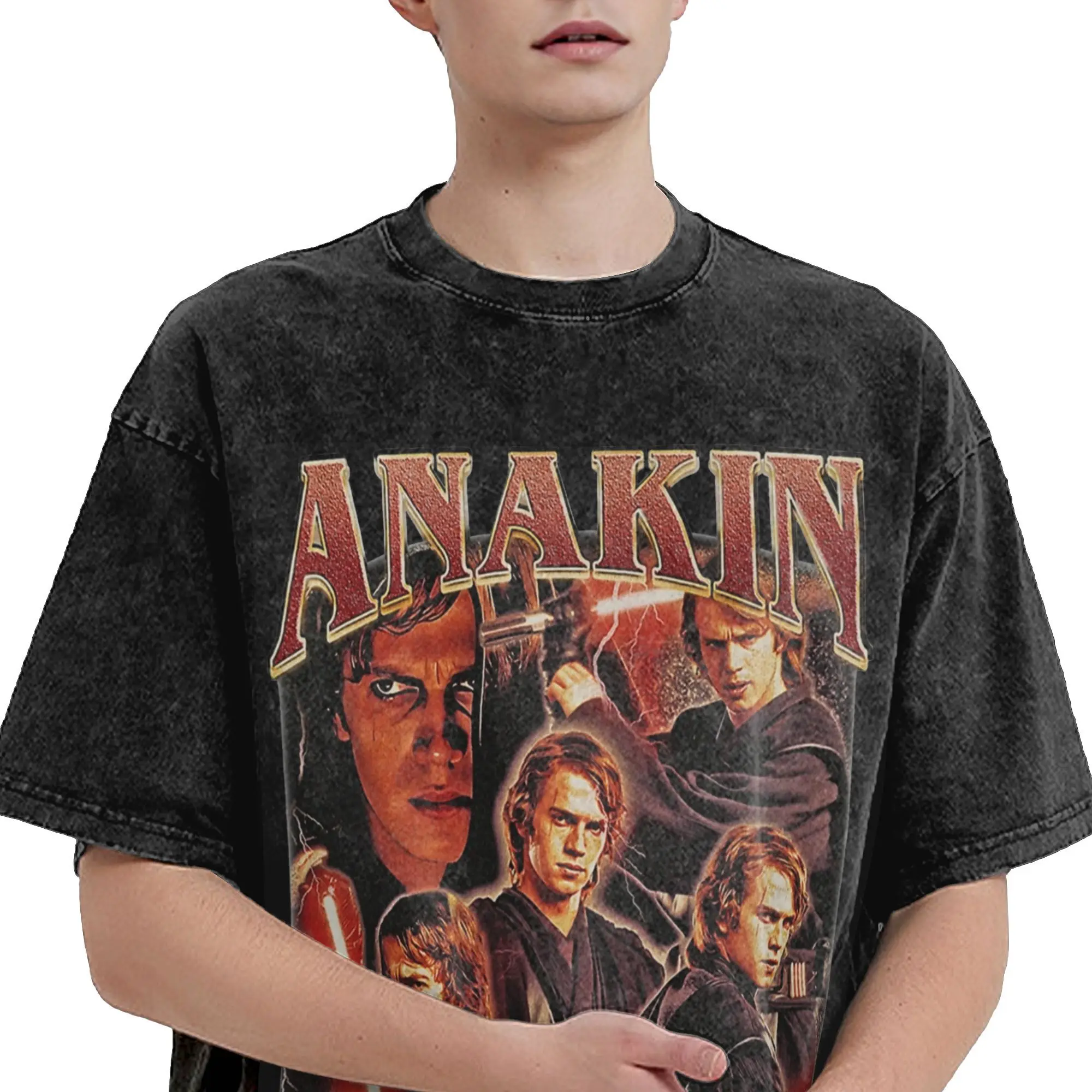 Washed T Shirts Anakin Skywalker Hip Hop Vintage T-Shirt Oversize  Streetwear 100% Cotton Printed Tops Tee Shirt Men Women