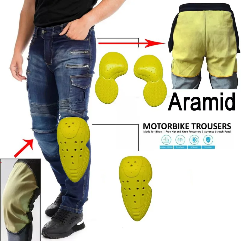 

Men's Aramid Motorcycle Riding Jeans – Anti-Fall Protective Pants with Zipper | Motorcycle Racing Gear, Abrasion Resistant
