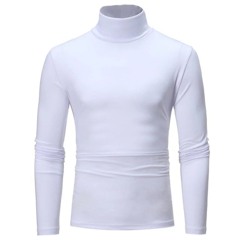 Jersey básico informal ajustado con cuello alto para hombre, Tops finos de otoño y primavera, camiseta lisa básica