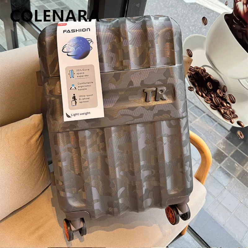 COLENARA الأمتعة حقيبة سفر ABS + PC صندوق الصعود 20 "24" 28 بوصة سعة كبيرة حقيبة تروللي بعجلات المرأة حقيبة عجلة عالمية