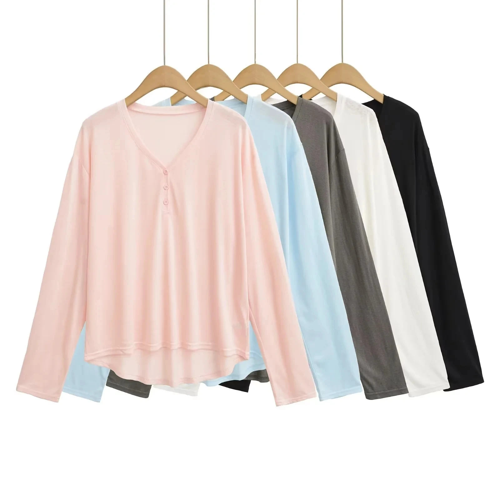 

Ladies' Loose Fit Long Sve V-Ne T-irt Jazz Dance Top Autumn New Sle Slimming Base irt Commute Sle Pure Color