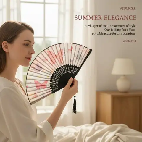 Colorful Butterfly Floral Folding Fan Chinese Style Hand Held Fan With Tassel For Wedding Dance Summer Cooling Home Decor
