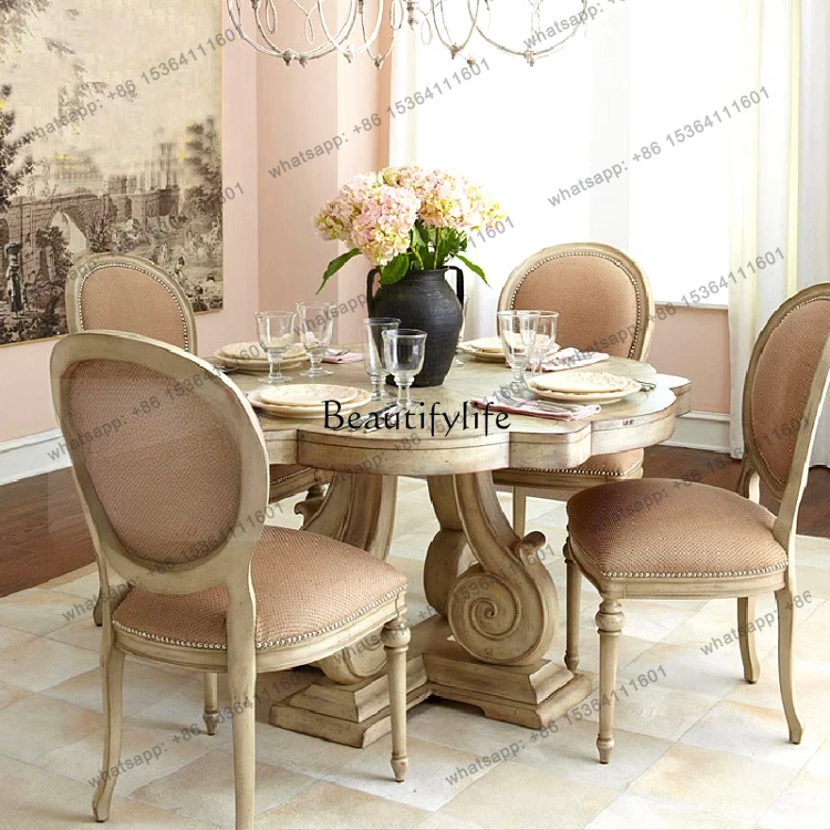 56*parts and accessories*French rural all-solid wood creative carved dining table American oak old