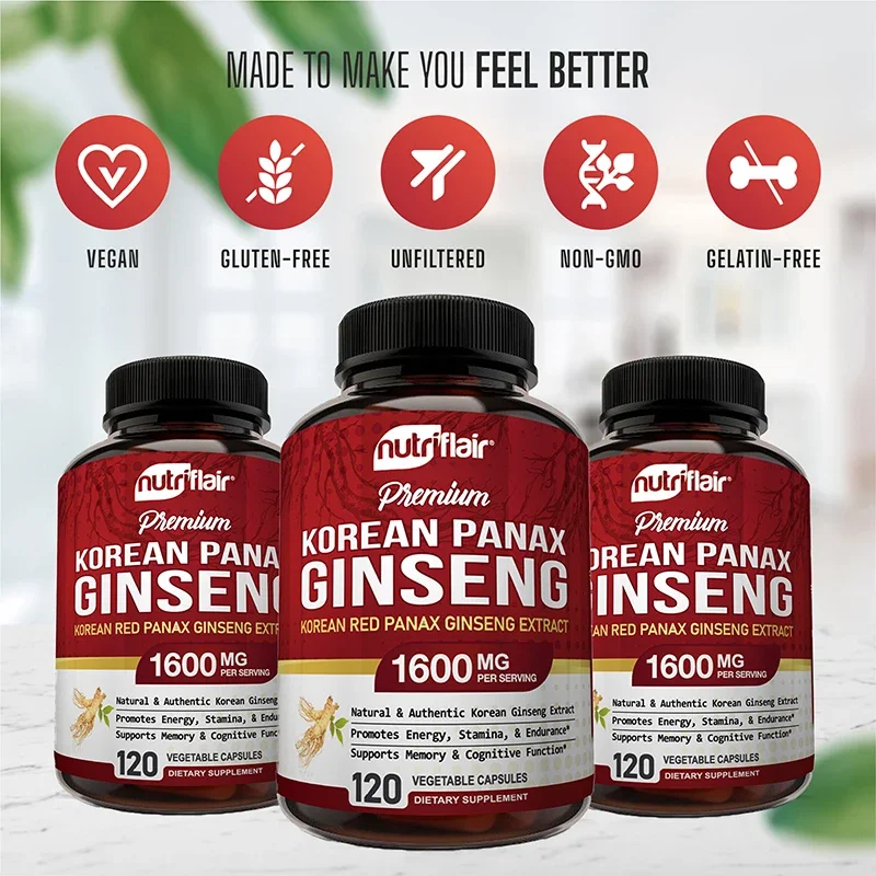 Pure Red Ginseng Extract - Energy Booster Natural Endurance Supplement for Performance, Focus, Vitality and Immune Support