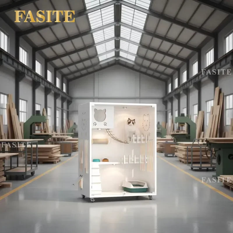 For Cat White Wooden Cat Villa Modern Large Cage with Scratching Board Indoor Pet House Affordable New Design