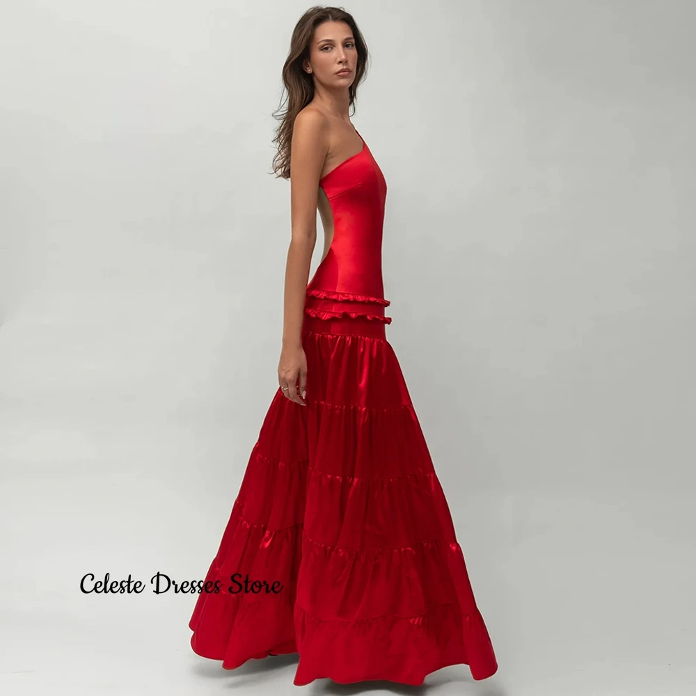 Simple Red A-Line Customized Evening Dresses One Shoulder Sleeveless Homecoming Dresses Sexy Open Back Special Occasion Gowns image 6