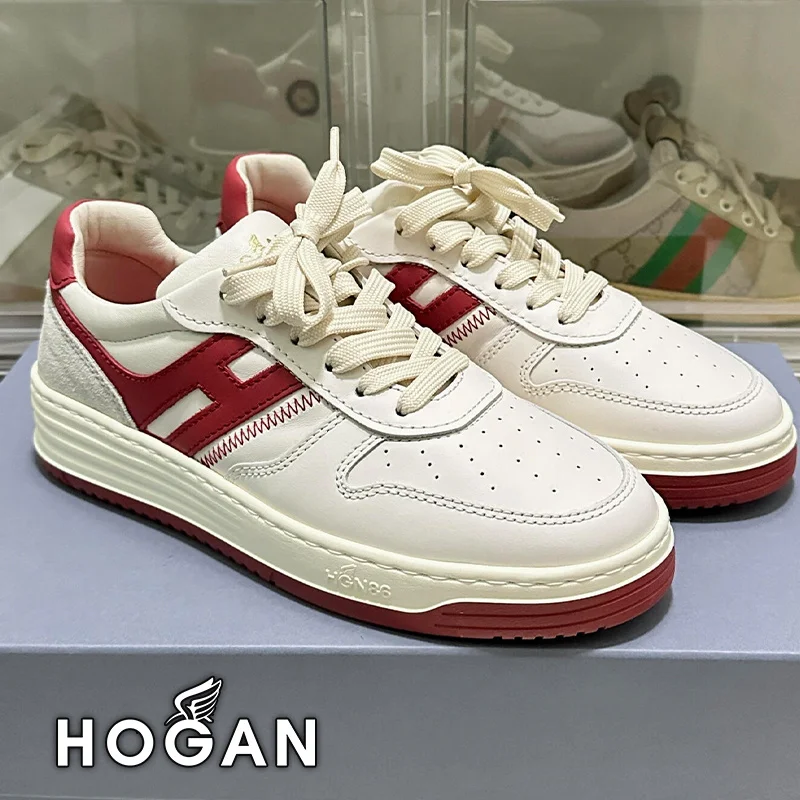 Hogan H630 White red Sneakers  Fashionable and versatile women's shoes, breathable casual shoes, retro sneakers