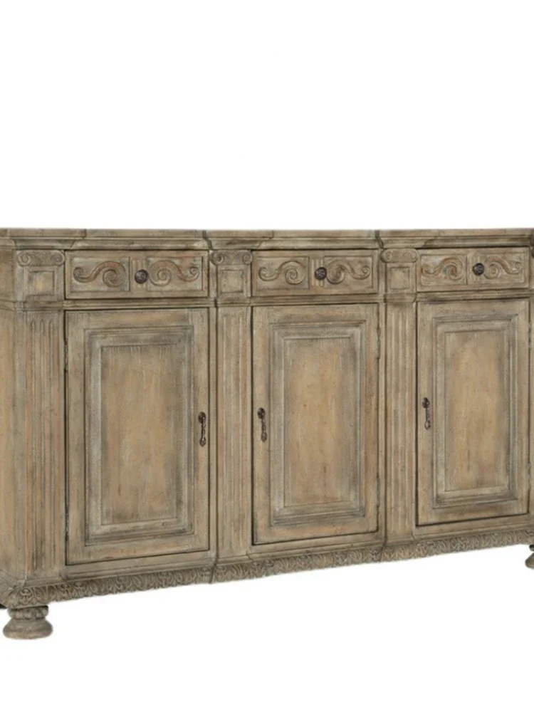 American Retro Distressed Solid Wood Storage Sideboard Cabinet Four-Door Shoe Cabinet Entrance Cabinet