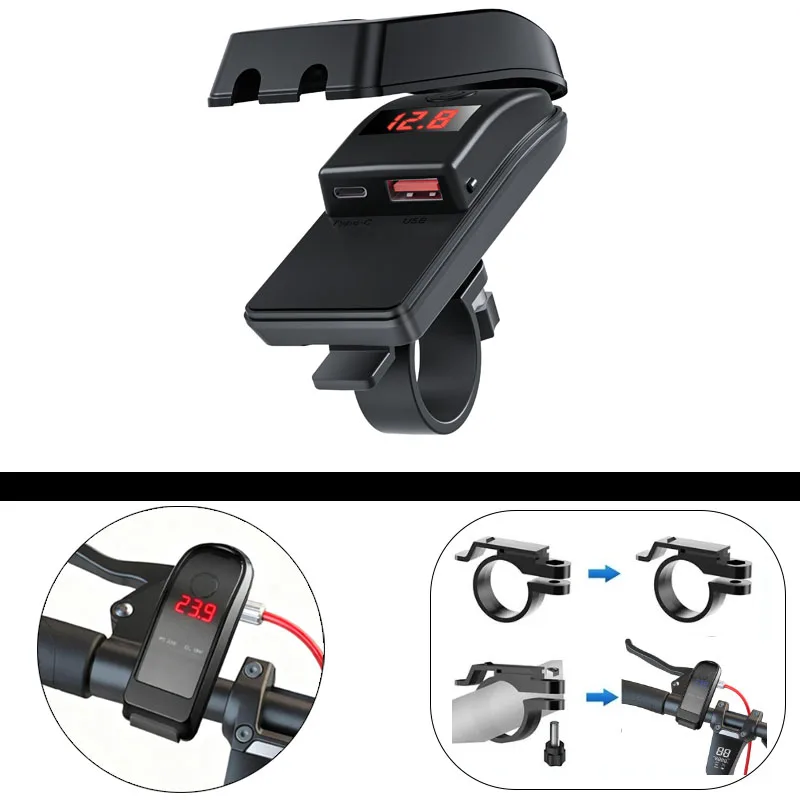 

PD QC3.0 USB-зарядное устройство для мотоцикла, 12 В, водонепроницаемая розетка, адаптер для быстрого зарядного устройства на руль с вольтметром, аксессуар для двигателя