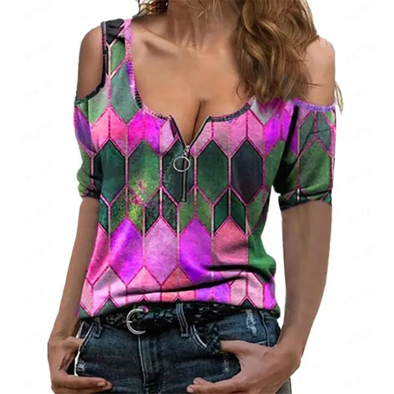 Casual comfortable  Vintage Vest Tops Women's Summer Sleeveless Fashion Blouse Geometric Print  Zip image 4