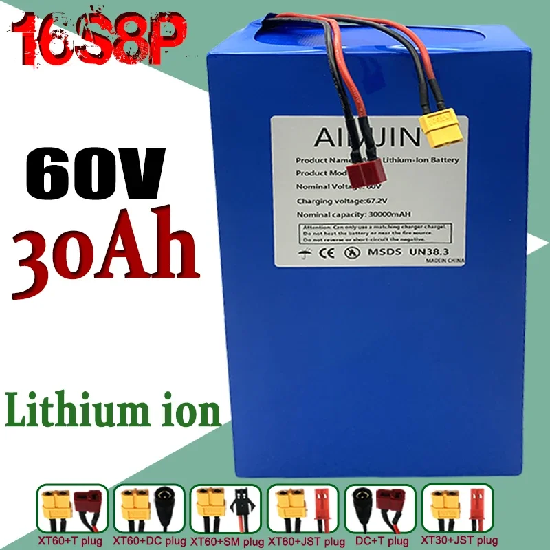 Safer and more durable 60V 30Ah Battery 16S8P 3000W 67.2V Lithium Battery with Built-in BMS High-Power Lithium-Ion Battery Pack